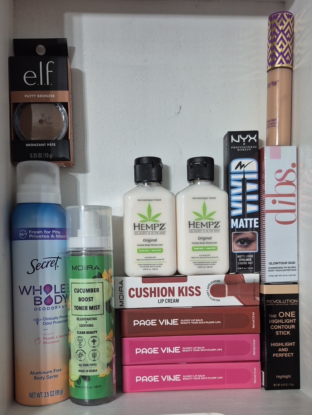 Hempz , Elf, Secret And Nyx Along With Other Products Shown In Picture